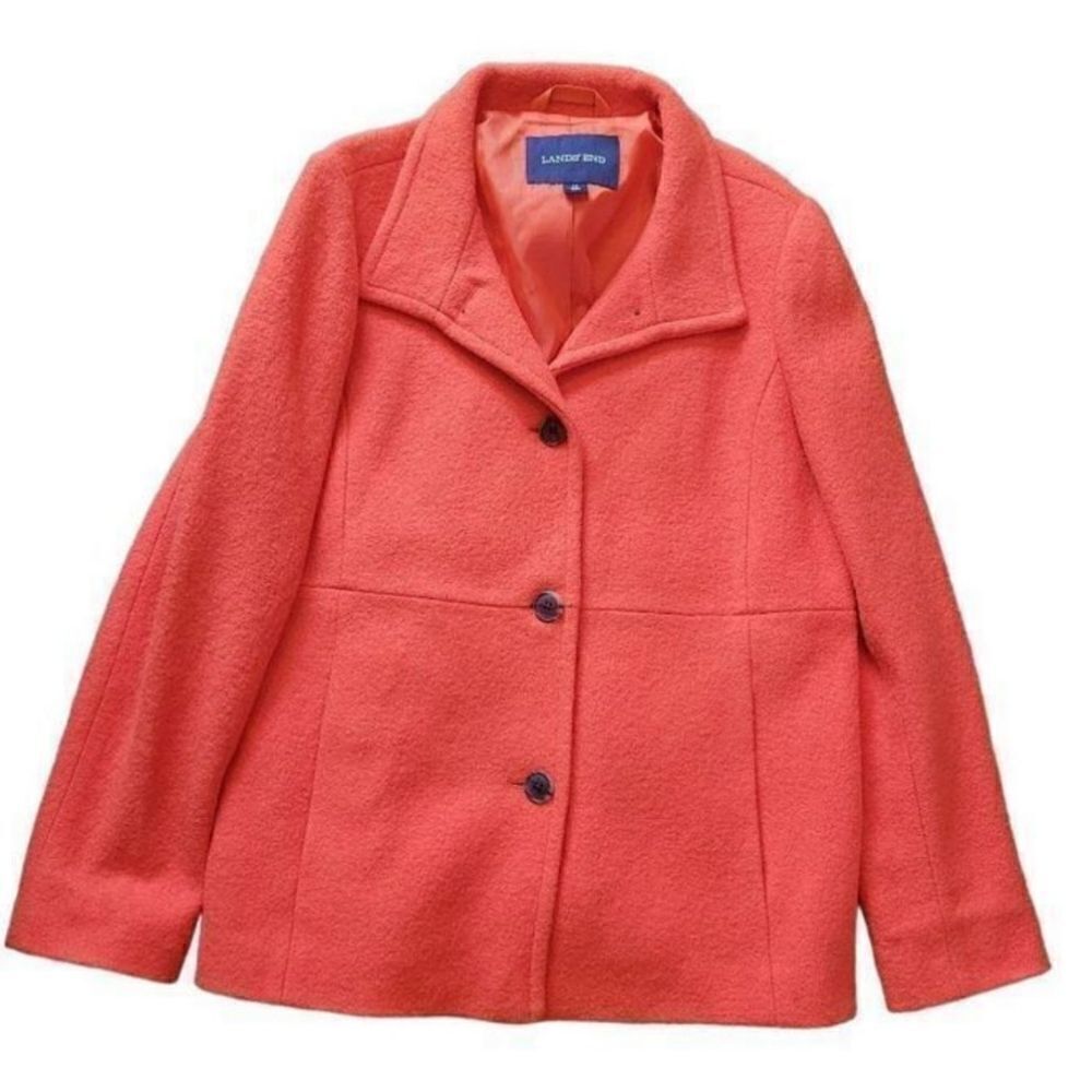 Lands End Boiled Wool Pea Coat Orange Women's 14